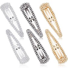 6 Pieces Rhinestone Hair Clips 3 Inch Snap Barrettes Black, Silver, Gold