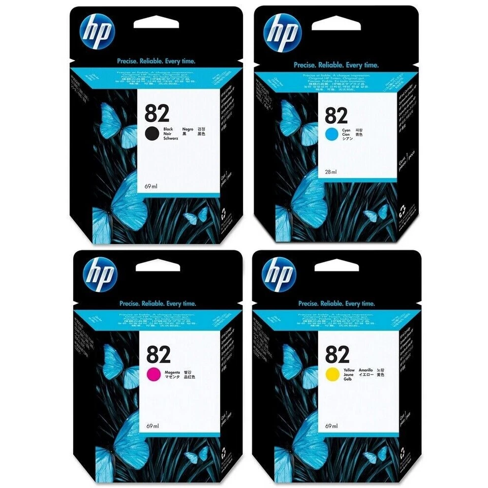 HP 82 69 ML NERO CIANO MAGENTA GIALLO CH565A C4911A C4912A C4913A ORIGINALI NEW