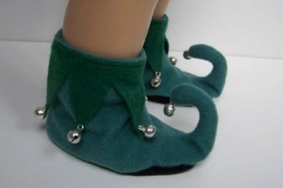 Boy or Girl Green Christmas ELF Slipper House-Shoes For 18'' AG Dolls (Debs)