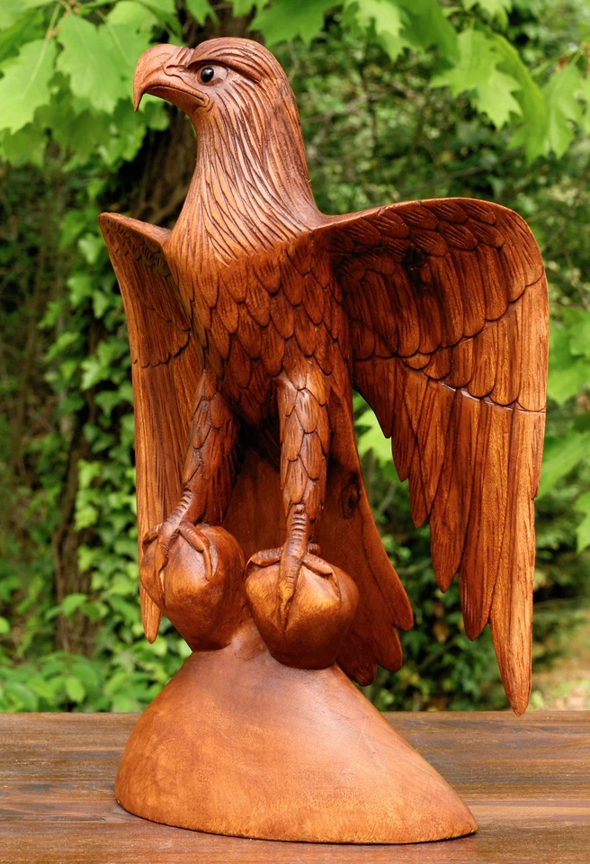 Estatuilla de águila americana hecha a mano de madera grande de 16" tallada a mano Foto 2 de 4