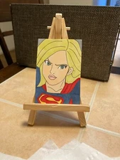 ACEO Original Mixed Media Painting Art Card ATC Supergirl Pinup girl 7