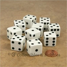 NEW Set of 10 White 19mm 3/4 inch Dice Six Sided RPG Bunco Game Large D6 Koplow