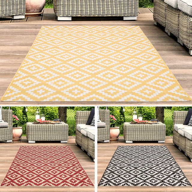 Indoor Outdoor Teppich Balkonteppich Taupe Gemustert Wetterfest