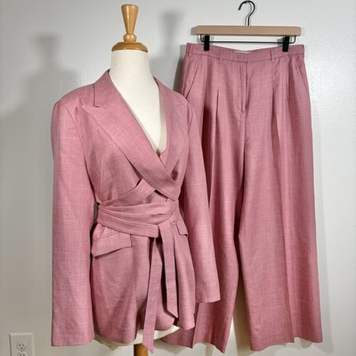 Gabriela Hearst Pink Nutter Belted Wool Silk Linen-Blend  2-Piece Jacket & Pants
