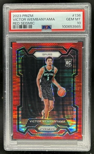2023-24 Panini Prizm Victor Wembanyama RC Prizm Red Seismic #/299 Spurs PSA 10