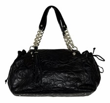 ROBERTA Gandolfi Black Italian Tooled Embossed Chain Satchel Bag