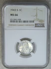 1943-S Lincoln Steel Cent NGC MS66 Bright Frosty Luster, PPQ New Holder #T248Z