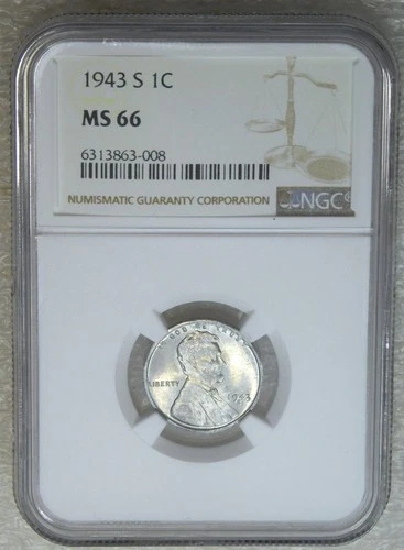 1943-S Lincoln Steel Cent NGC MS66 Bright Frosty Luster, PPQ New Holder #T248Z