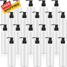 Thyle 20 Pcs Plastic Pump Dispenser Bottle 8 oz White bottle, black head 