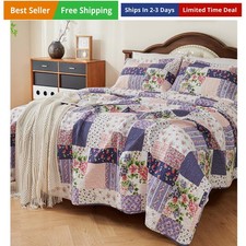 100 Cotton Patchwork Quilt Queen Size Set Lightweight Floral Queen Quilts Be...
