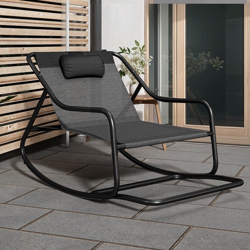 Versatile Patio Oversized Rocking Chair Textilene Lounge Metal Handrail Footrest - Picture 17 of 22