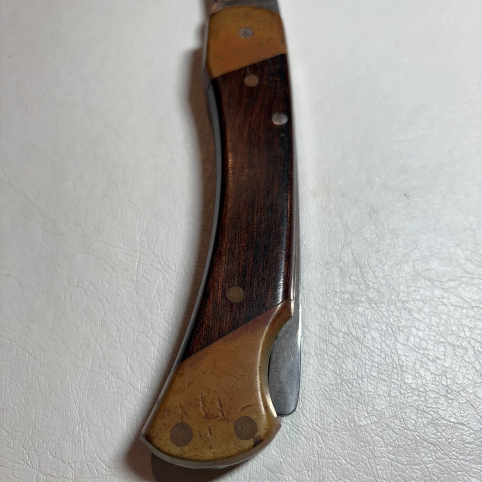 Cuchillo vintage Schrade+ EE. UU. LB7, mango de latón y madera, bloqueo, cuchillo plegable Foto 2 de 4