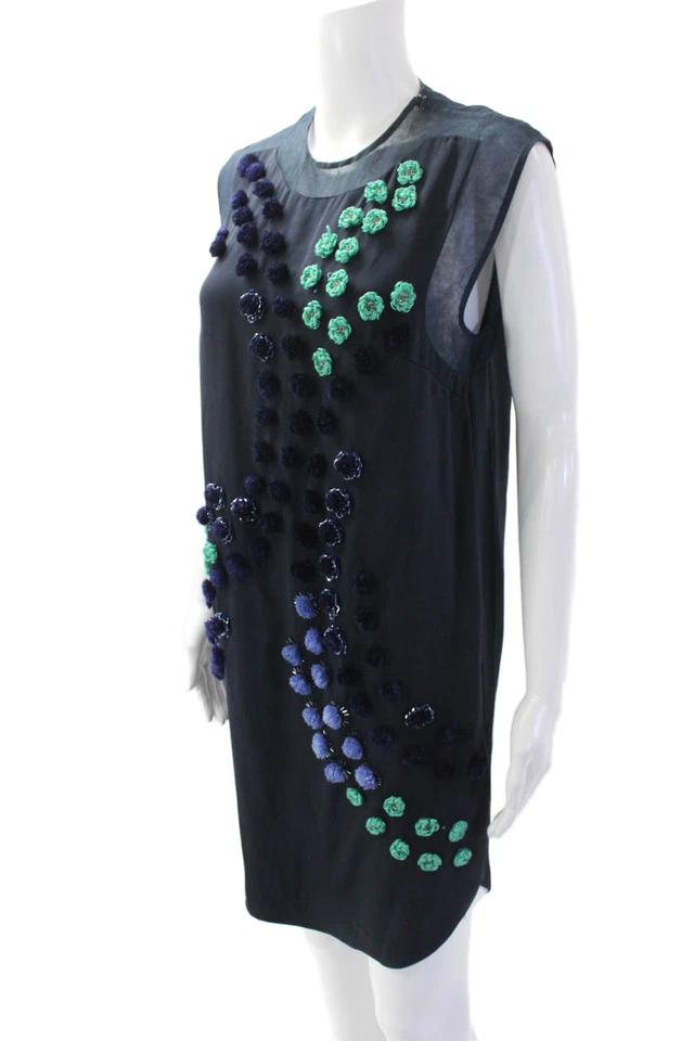 Vestido sin mangas con apliques de cuentas de seda azul marino talla 2 3.1 Phillip Lim para mujer Foto 2 de 4