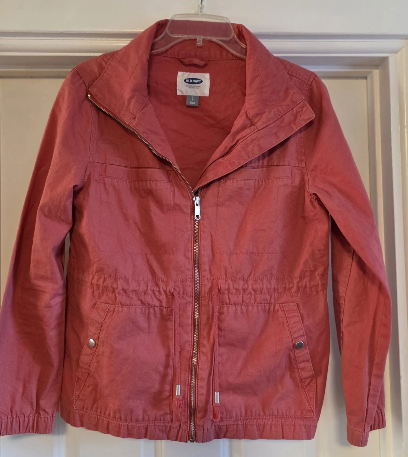 Old Navy Jacket Size Small Salmon Pink Windbreaker Chore Jacket Pockets Canvas