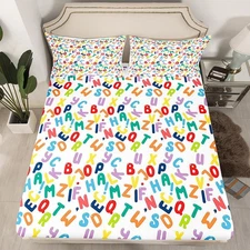 3D Alphabet Bedding Fitted Sheet Colorful English Alphabet Bedding Sheets for...