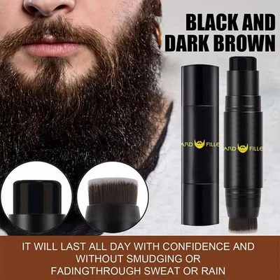 MARKENLOS Men's Black and Brown Beard Dye Hair Thickener Stick Waterproof BeardFillerBrush