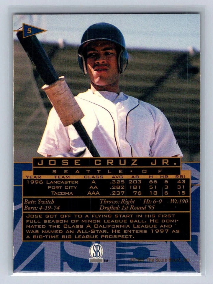 1997 Score Board Visions Signings Gold Jose Cruz Jr. #5 Seattle Mariners - Image 2 of 2