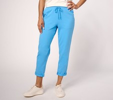Denim  Co. Petite Active French Terry Tapered Crop Pant Tranquil Blue L New