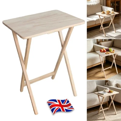 Small Folding Rubberwood TV Table Side Fold Computer Desk Table Diner Tea Coffee - Image 1 of 4