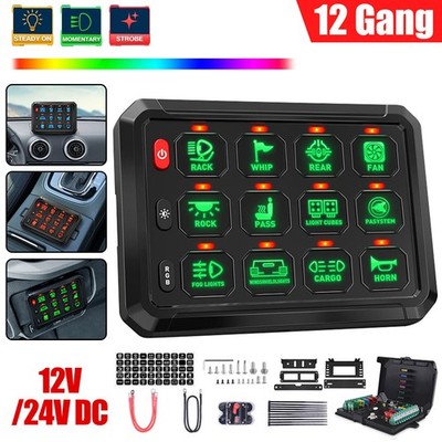 12 Gang Schalterpanel 12V 24V Universal Circuit Control Relais System Dimmbar