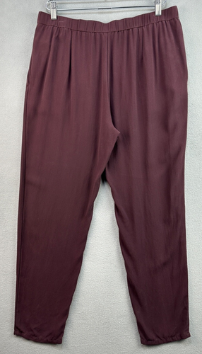 Eileen Fisher Pants Medium Silk Georgette Crepe Tapered Ankle Pull On Burgundy - Picture 2 of 8