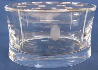 Baccarat Tranquility Oval Art Deco Glass Crystal Bowl w Stainless Flower Insert - Image 1 of 4