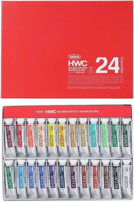 Holbein Artist's Watercolors, 5Ml Tubes, Set of 24, Made in Japan