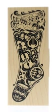 Hampton Art Mindscape Holiday Musical Christmas Stocking Wooden Rubber Stamp
