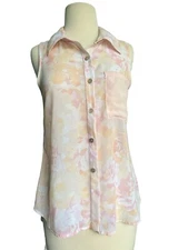 XS H. I. P. Floral Sheer Sleeveless Blouse Button Down