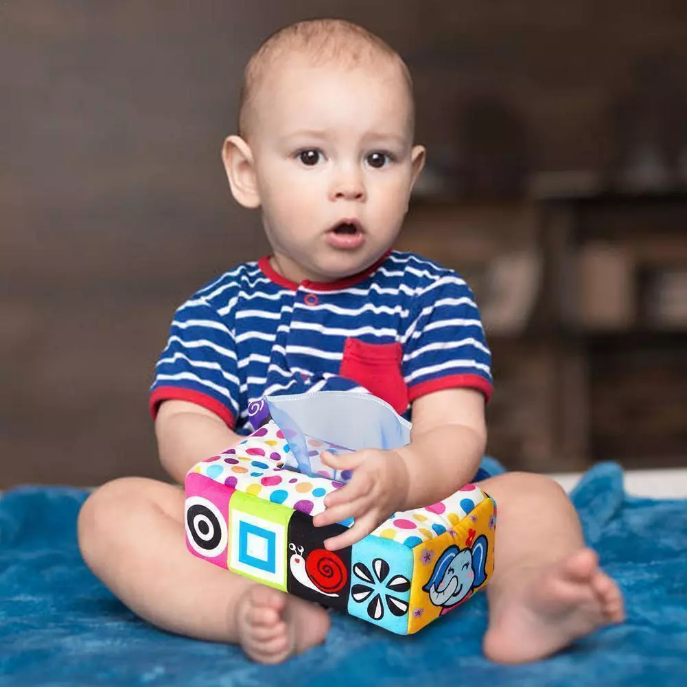 Boîte à mouchoirs pour bébé Jouer en papier Tissus froissés Jouet sensoriel