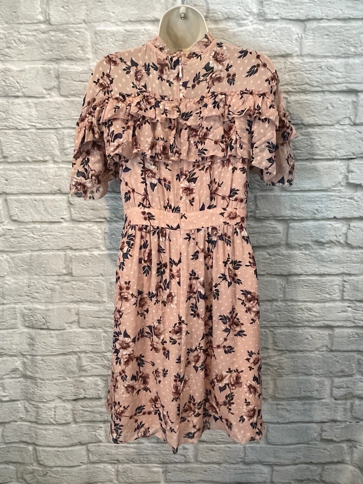 Mini abito donna Kate Spade rosa floreale seta prateria rosa clip volant nuovo con etichette taglia 8