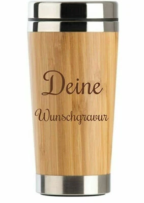 Bambus Isolierbecher mit Gravur Holz nachhaltig graviert Thermobecher 400ml - Bild 1 von 4