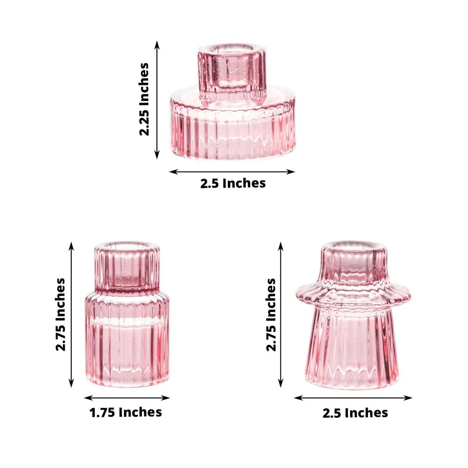 6 Mini 3 in Round Ribbed Glass Taper CANDLE HOLDERS Centerpieces Party Events - Image 4 of 4