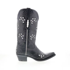 Jama Old West 18058 Womens Black Leather Slip On Cowboy Western Boots