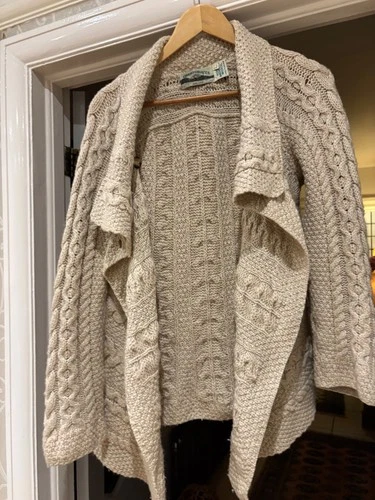 ARAN CRAFTS 100% MERINO WOOL IRISH CARDIGAN HAND KNITTED JUMPER TOP LARGE