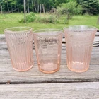 3 Vintage Anchor Hocking Depression Glass Pink 4oz Juice Glasses Ribbed