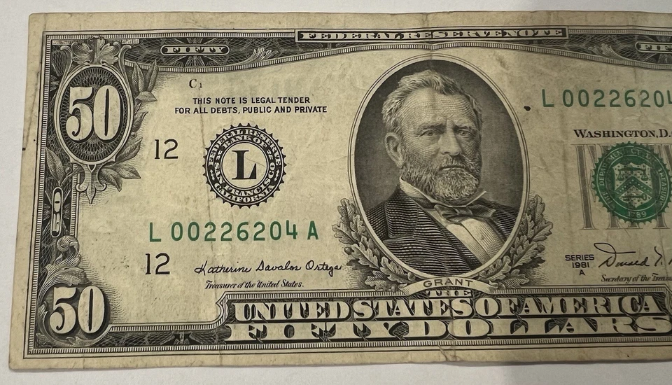 USA 1981 $50 Bill Center Off 6 Digits Circulated Good Condition San Francisco - Image 2 of 4