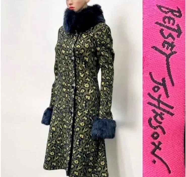Vintage 90s Y2K Betsey Johnson Sweater Duster Cardigan Leopard Fur S - Image 2 of 4