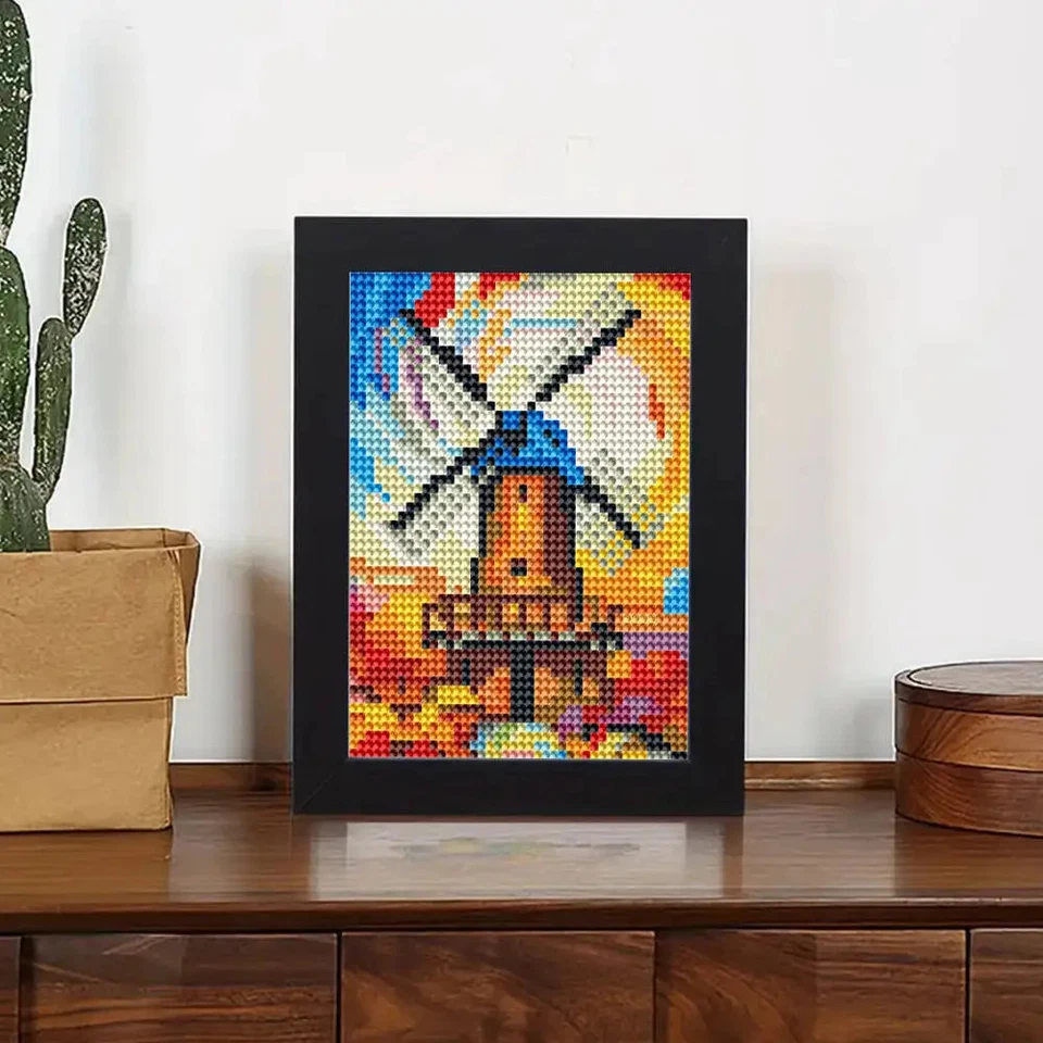 Diamantmalerei Landschaft Windmühle Haus Berg Leuchtturm DIY rund - Bild 3 von 4