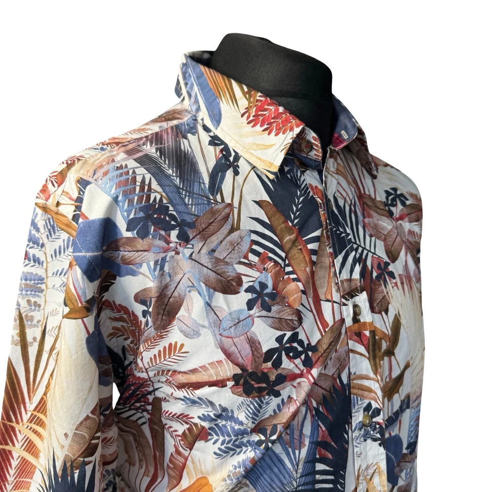 JOE BROWNS Shirt Mens XL (46-47") Long Sleeve in White Leaf Design - Изображение 3 из 4
