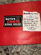 Ruth's Chris Steak House $200.00 Gift Card For Only $180.00 . Physical Card.
