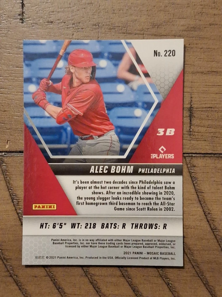 2021 Panini Mosaic - Rookie Alec Bohm #220 (RC) - Image 2 of 2