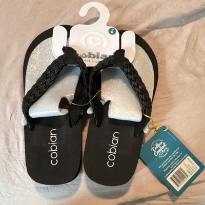Cobian Black Braided Strap Comfort Flip Flop Sandals Women's Size 6 Casual