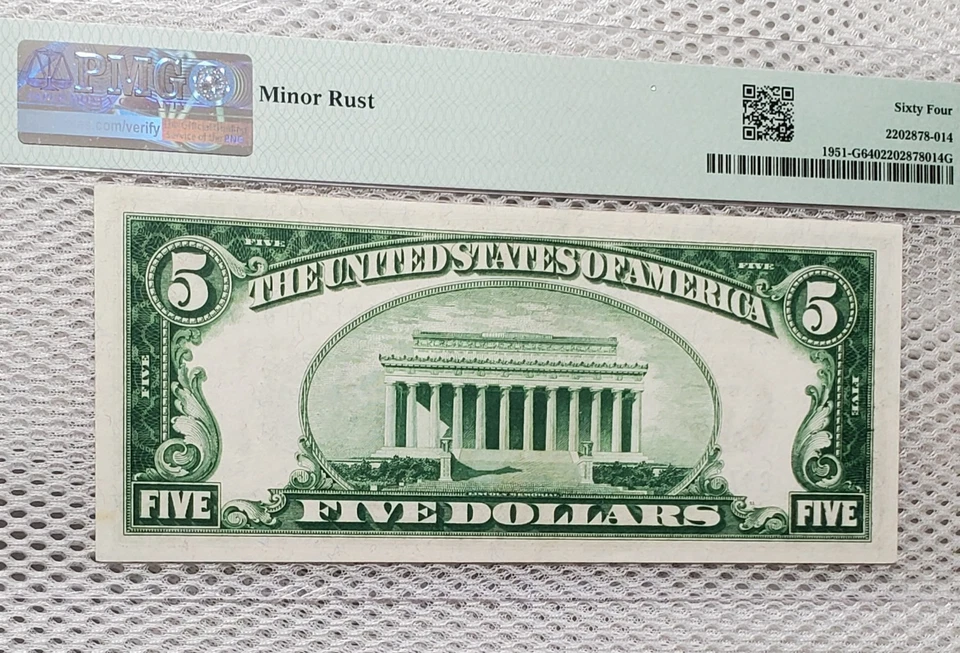 1928 A $5 Federal Reserve Note Numerical Green Seal Chicago PMG Choice UNC 64 - Image 2 of 4