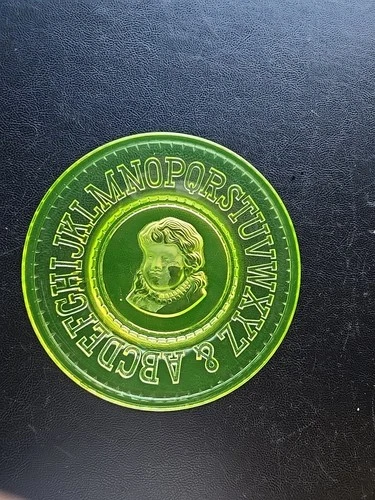 Uranium Vaseline Depression Glass ABC Plate - Glows W/ Black Light  8 " Plate