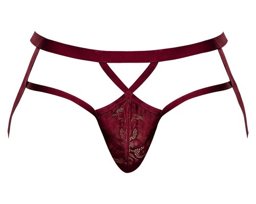 Male Power 394-289 Lucifer Strappy Jock Color Burgundy - Picture 5 of 8