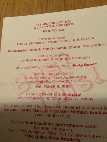 Rock master Scott UTFO Flyer Handbill 1985 Rap Hip Hop - Foto 3 di 3