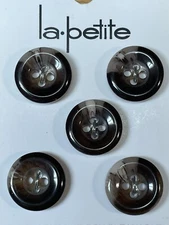 la petite Round Brown Mottle White 4-Hole Flat Buttons #299 ~ 5/8" (16mm) 5 Pack