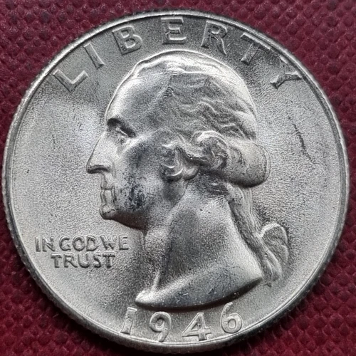 1946 S Washington Quarter BU UNC BRILLIANT UNCIRCULATED + CHEST FEATHERS #84873