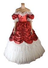 Loralie Vintage 80s Red Lame  White Lace Southern Belle Prom Party Dress sz 16